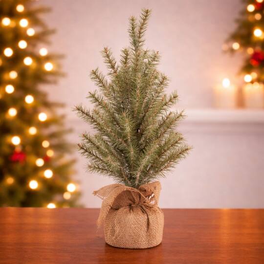 Green Glittered Pine Tree in Burlap